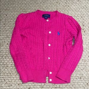 Like new Polo Ralph Lauren Kids Fuchsia Cable Knit Cardigan Sweater. Size 4/4T